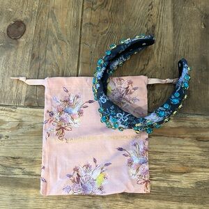 Lele Sadoughi X LovehshackfancyJeweled Oval Crystal Knotted Headband Blue Noir